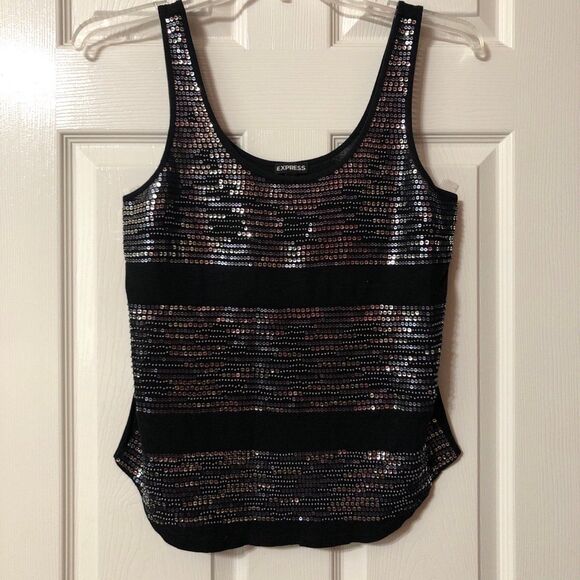 Express Tops - Express Sleeveless Top Size Small Black With Silver Sequins and Beads